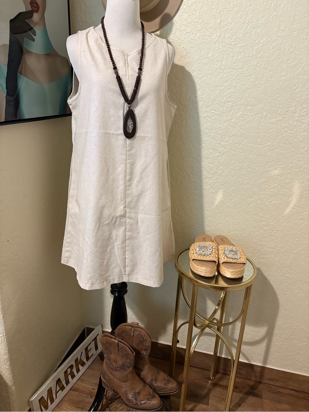 Sleeveless Cream Shift Dress